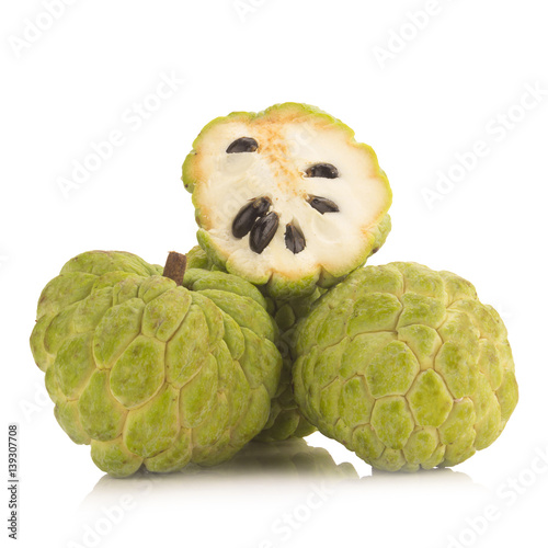 Sugar Apple (custard apple, Annona, sweetsop) on white background