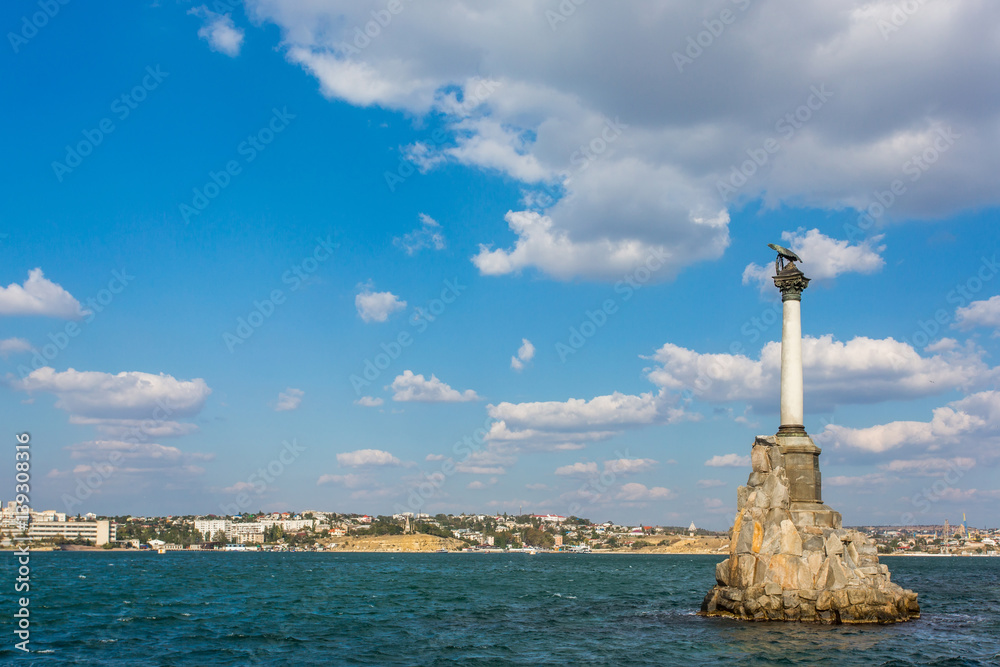 Monument to the flooded ships and Kornilov Embankment in Sevastopol, Crimea, Russia Monument to the flooded ships and Kornilov Embankment in Sevastopol, Crimea, Russia