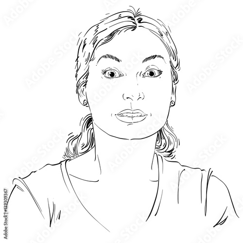 Vector portrait of scared woman, illustration of amazed or frightened female. Person emotional face expression, surprise.