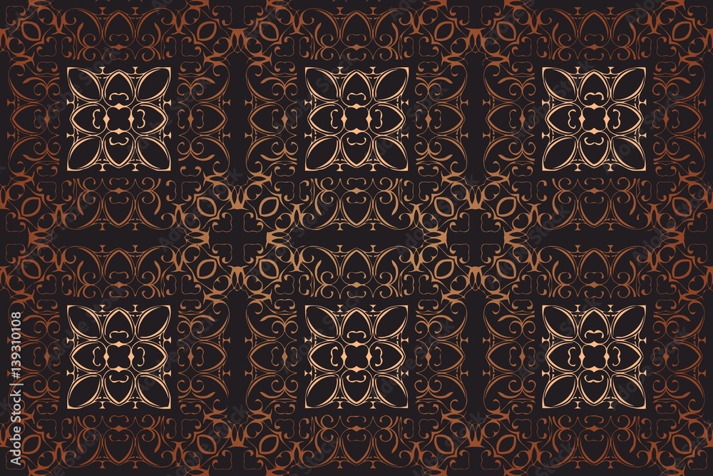 Dark Vintage background, damask pattern abstract background with repeating elements