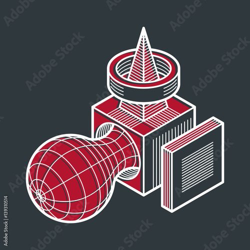 Engineering three-dimensional construction, abstract vector trigonometric shape.