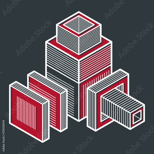 Abstract trigonometric construction, vector dimensional design template.