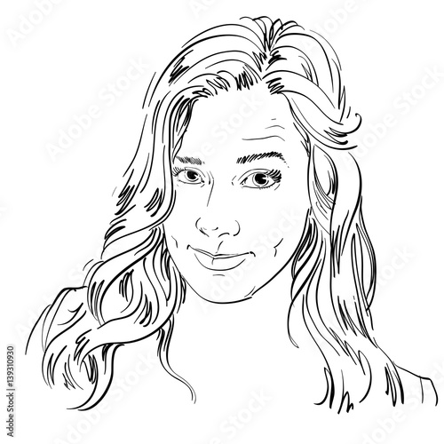 Hand-drawn portrait of white-skin skeptic woman, face emotions theme illustration. Beautiful distrustful lady, model posing on white background. I do not believe you theme.