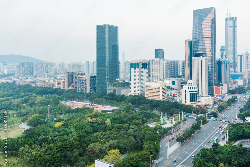 Obraz premium urban traffic with cityscape in modern city of China.