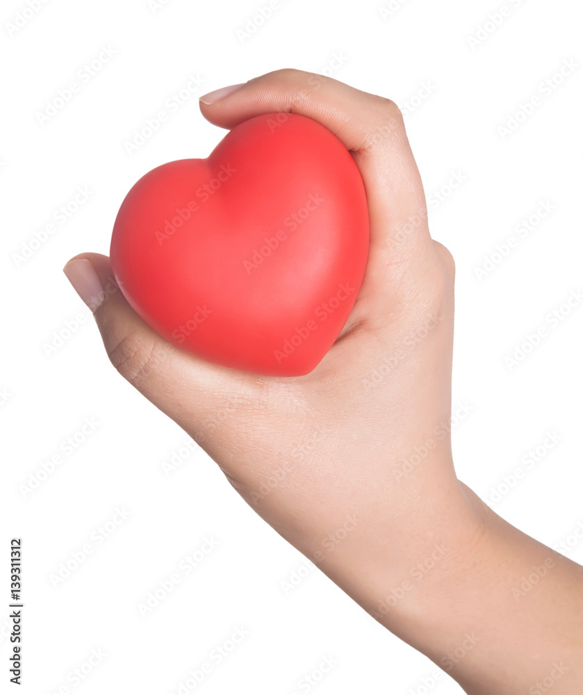 Obraz premium hands holding sweet little heart isolated on white background.
