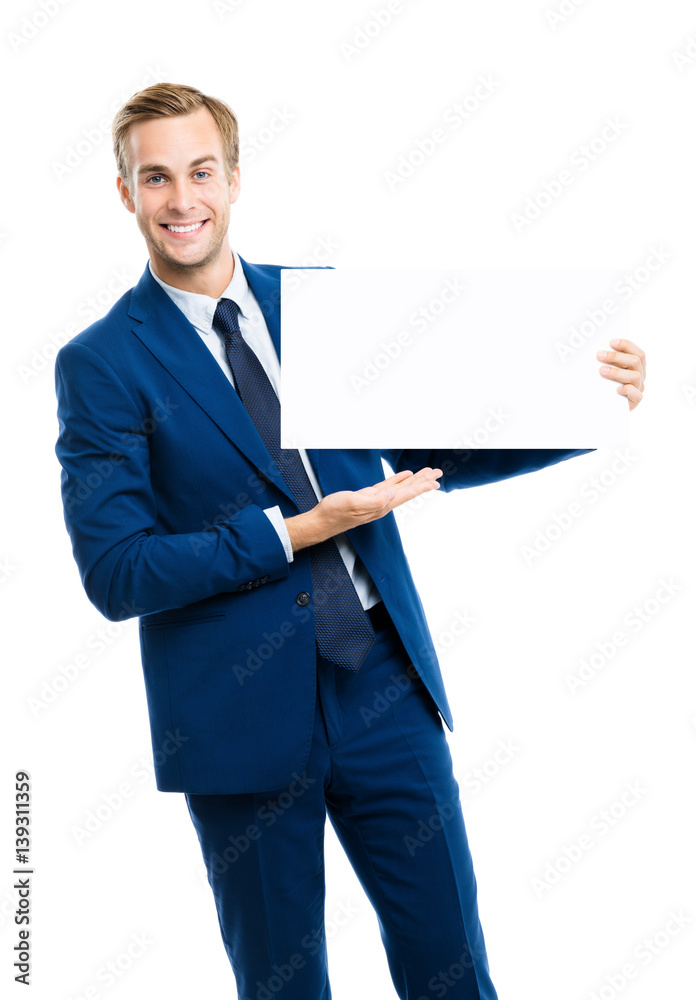 businessman showing signboard with copyspase businessman showing signboard with copyspase