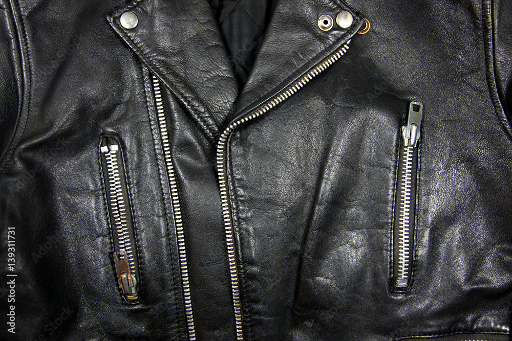 Black leather with zipper in different positions Black leather with zipper in different positions