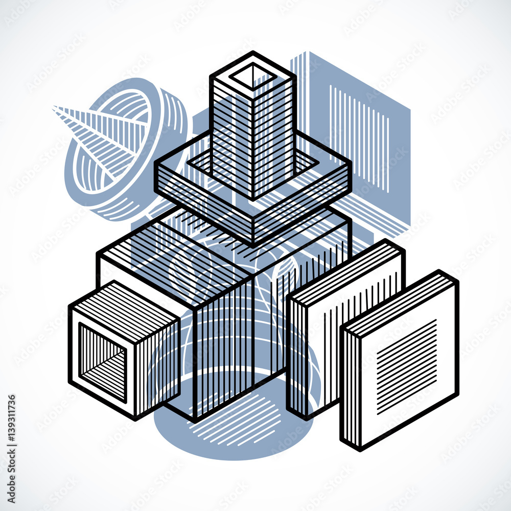 3D engineering vector, abstract shape made using cubes and geometric forms.