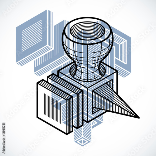 Engineering three-dimensional construction, abstract vector trigonometric shape.