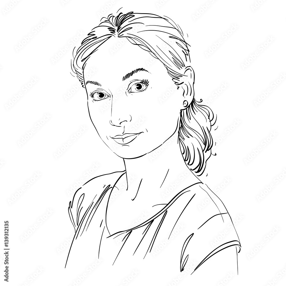 Hand-drawn art portrait of white-skin romantic woman, face emotions theme illustration. Beautiful lady posing on white background, tenderness. Hand-drawn art portrait of white-skin romantic woman, face emotions theme illustration. Beautiful lady posing on white background, tenderness.