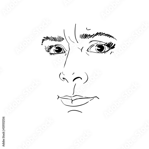 Vector portrait of irate woman, illustration of good-looking but angry female. Person emotional face expression, visage features.