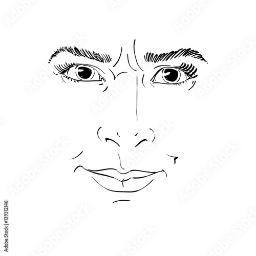 Hand-drawn vector illustration of irate woman. Monochrome image, negative expressions on face of young lady, angry woman rebukes somebody.