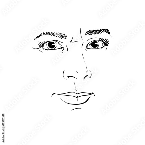 Vector portrait of irate woman, illustration of good-looking but angry female. Person emotional face expression, visage features.