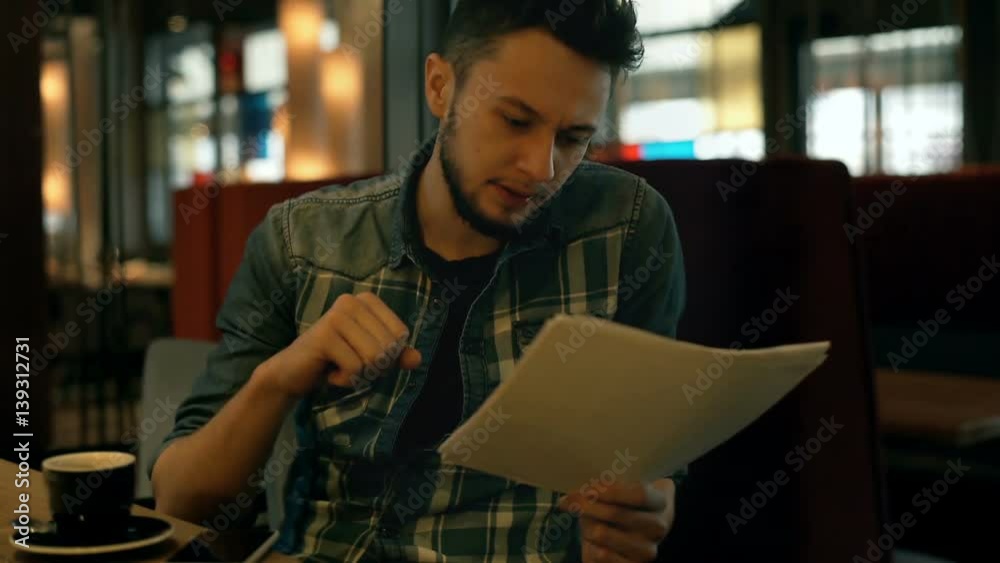 Young boy looks occupied while learning notes by heart in the dark cafe
Young boy looks occupied while learning notes by heart in the dark cafe