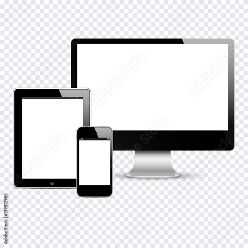 Modern Digital devices isolated on transparent background