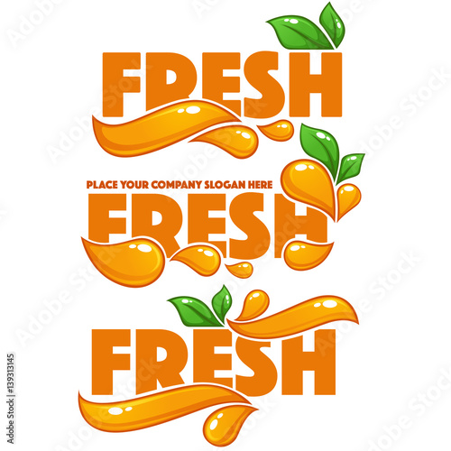 vector collection of bright and shine logo, stickers, emblems and banners for orange fresh juice