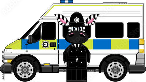Cute Zebra Policeman and Police Van