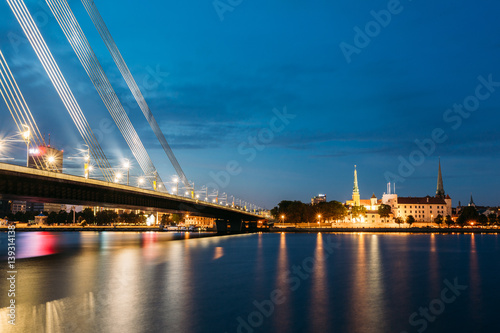 Vansu Bridge In Riga, Latvia. Shroud Bridge. Cable-Stayed Bridge photo