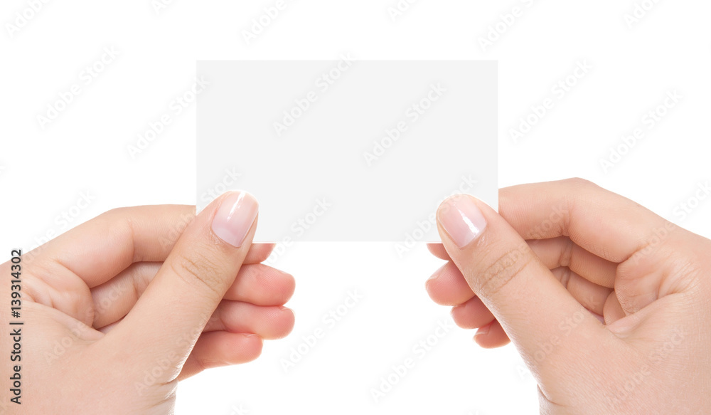 Obraz premium hand holding blank business card with clipping paths