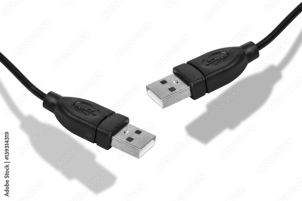 Black USB Cable isolated at white background with shadow   