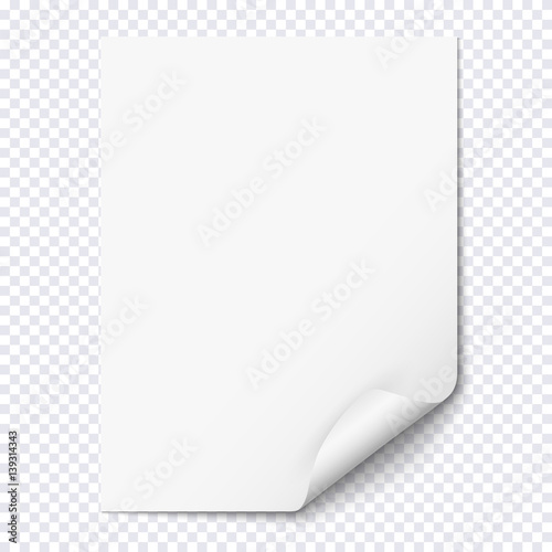 White empty paper sheet with curled corner