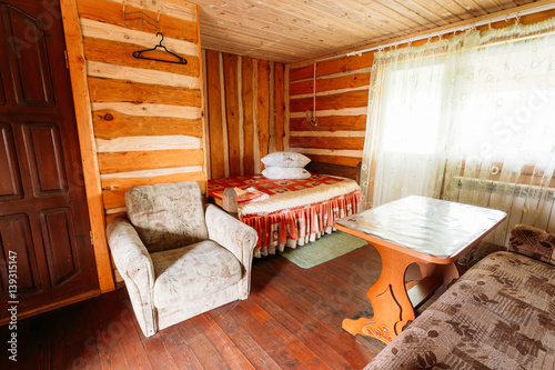 Interior Of Restroom In Belarusian Russian Wooden Guest House In
