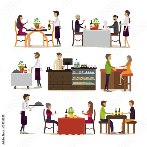 Vector set of pub and restaurant people icons, flat style