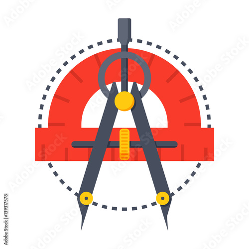 Geometry concept with protractor, compass and circle