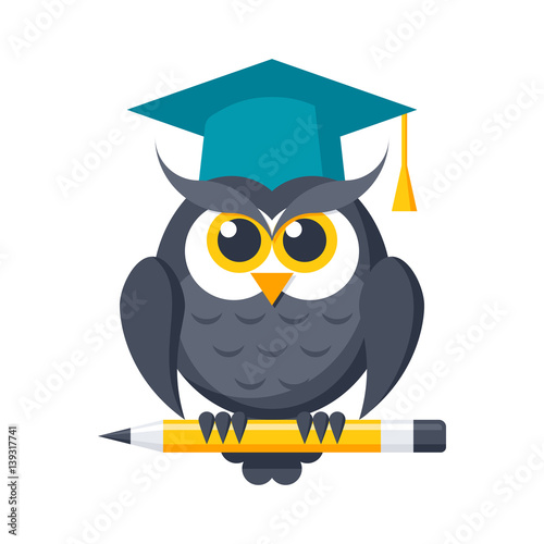 Wisdom or knowledge concept with owl in graduation cap