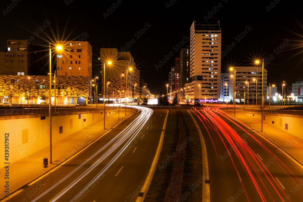 Vitoria lights at night in Salburua Vitoria lights at night in Salburua