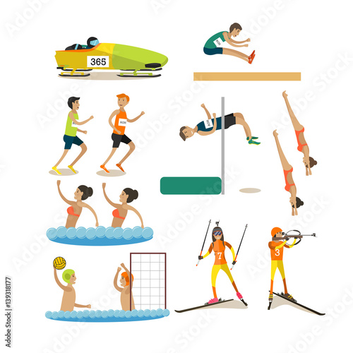 Vector set of sport competitions icons in flat style