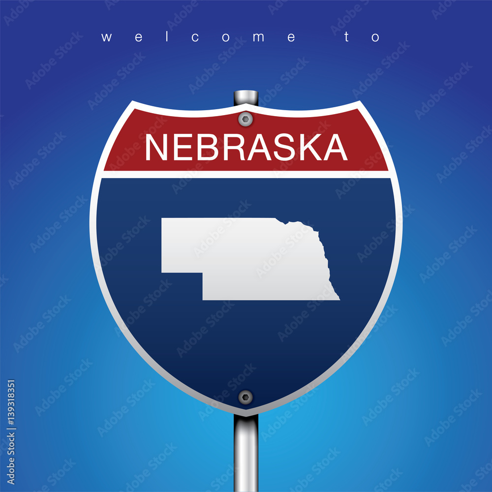 Sign Road America Style with NEBRASKA State Sign Road America Style with NEBRASKA State