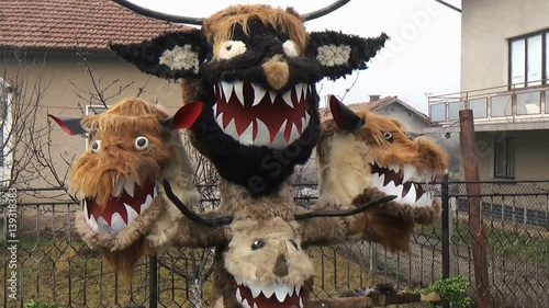 Kukeri Bulgarian mummers' masks on Surva celebration old tradition left from pagan times in Bulgaria
