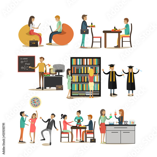 Vector set of university people icons in flat style