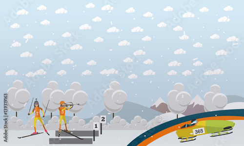 Bobsleigh, biathlon concept vector illustration in flat style