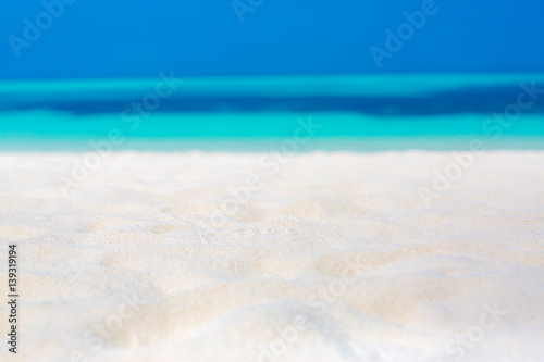 Sea view from tropical beach with sunny sky. Summer paradise beach website design. Tropical shore. Tropical sea in Maldives. Exotic summer beach sky clouds on horizon. Ocean beach relax outdoor travel © icemanphotos