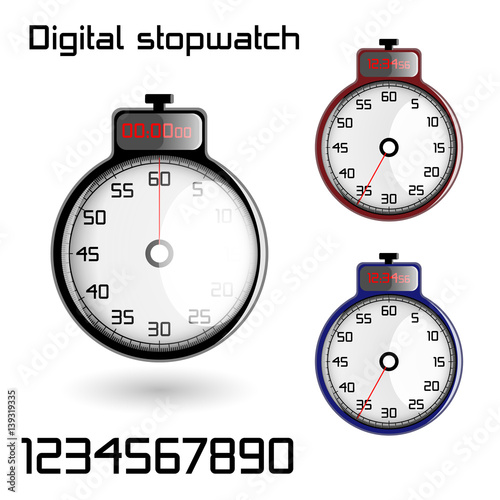 the set of 3D stopwatches on a white background
