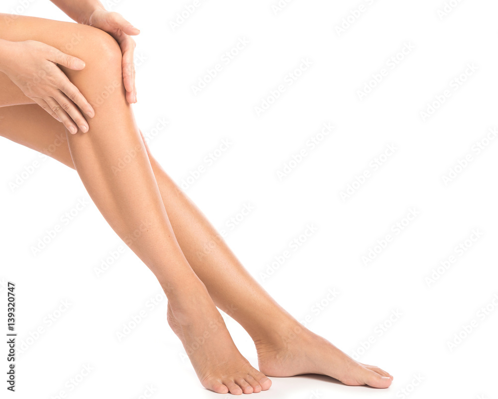 Woman with pain in her knee Woman with pain in her knee