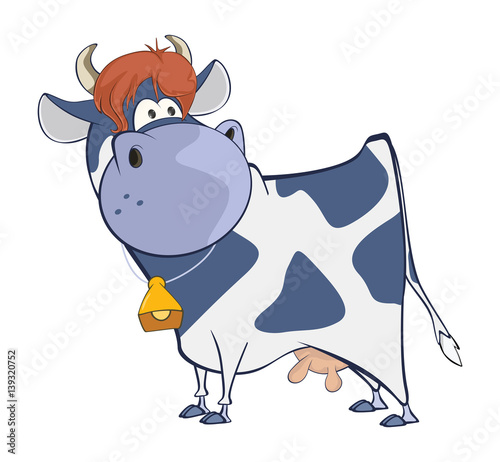  Illustration of a Cute Cow. Cartoon Character
