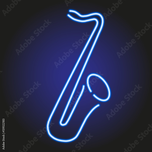 Photography saxophone glowing blue neon outline on a dark background vector illustration