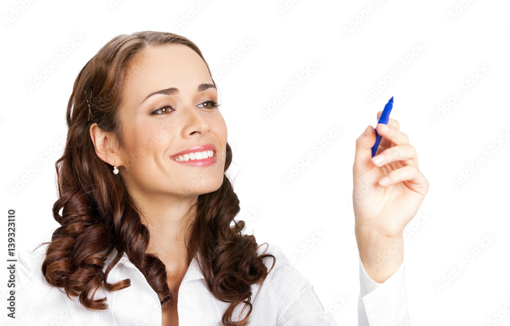 businesswoman writing or drawing on screen businesswoman writing or drawing on screen