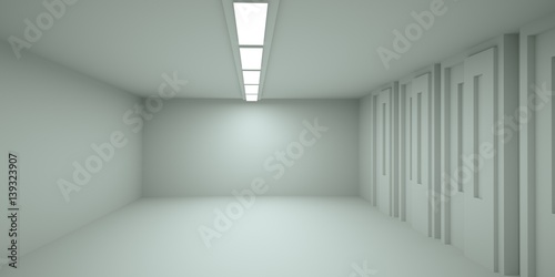 Abstract light space with doors  3 d render