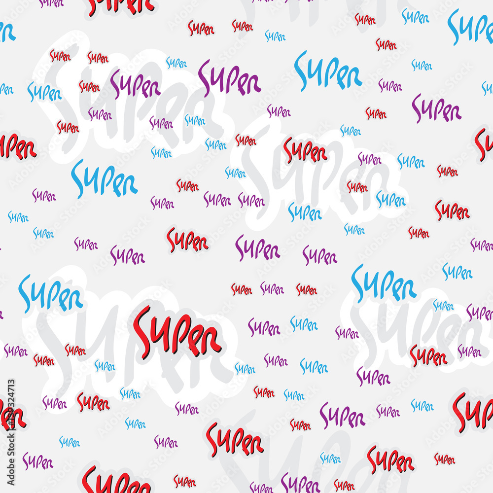 Vector illustration. Hand drawn word SUPER abstract background template.
