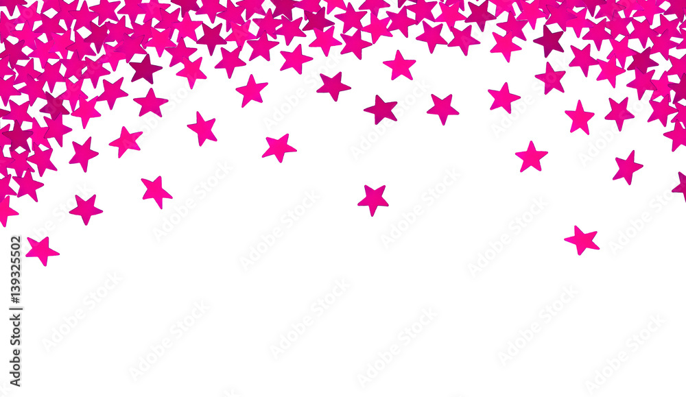 Pink stars in the form of confetti on white