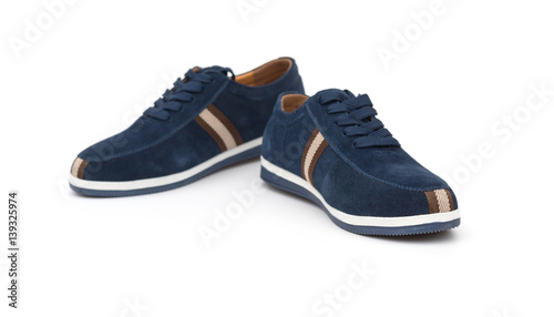 pair of blue leisure shoes for man on white background