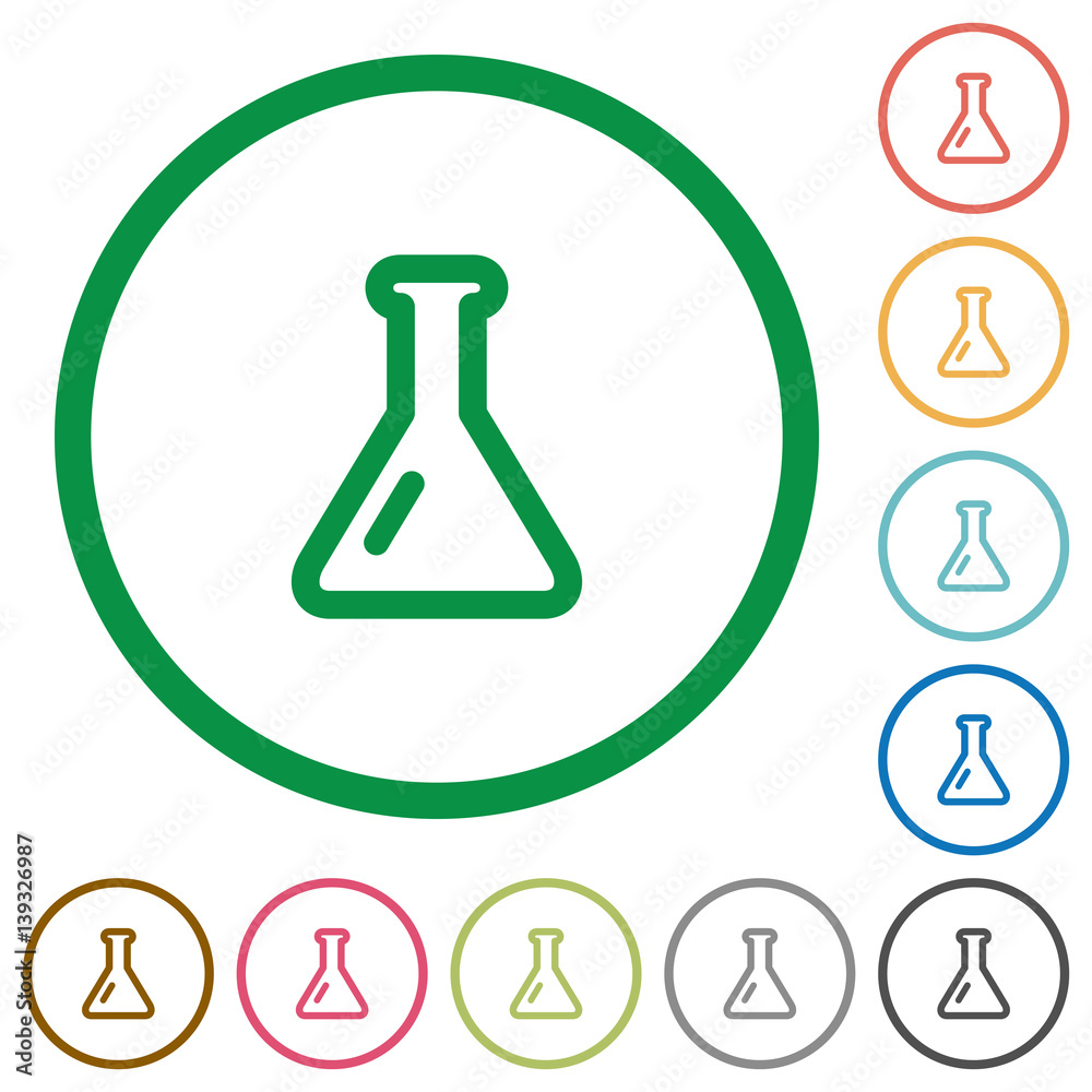 Empty flask flat icons with outlines