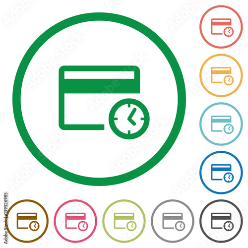 Credit card transaction history flat icons with outlines