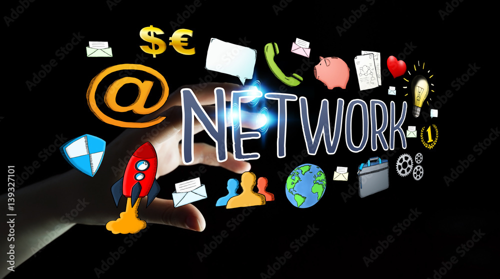 Fototapeta premium Businesswoman using modern manuscript network text