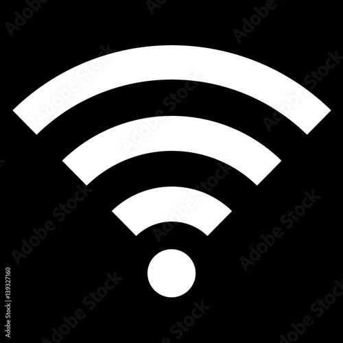 White wifi symbol icon isolated on a black background. Vector illustration.