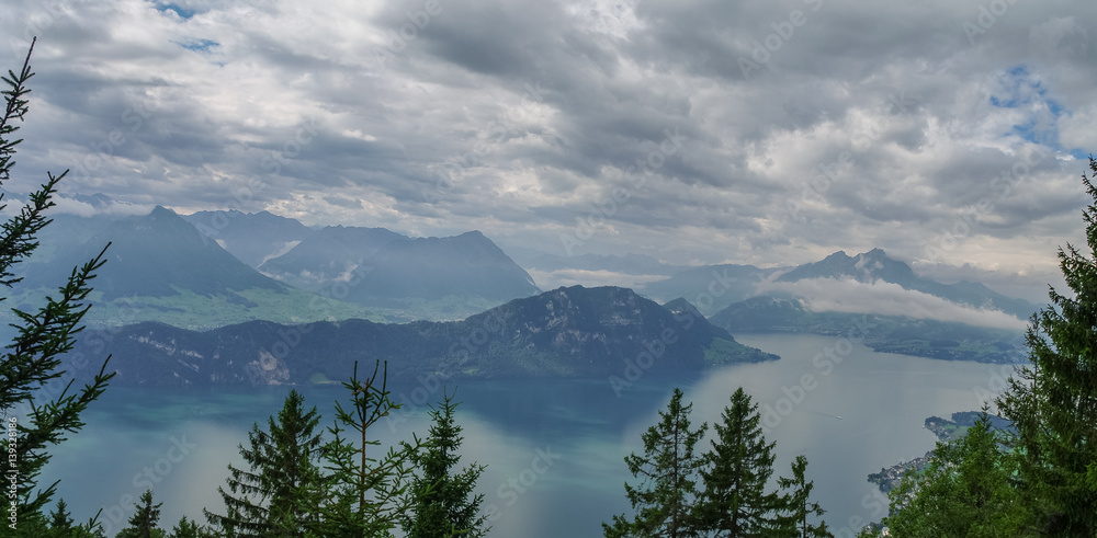 Panorama of Lake Lucerne on the slope from Mount Rigi, Switzerland.